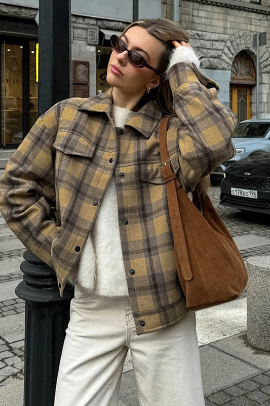 Vintage Loose Plaid Wool Coat