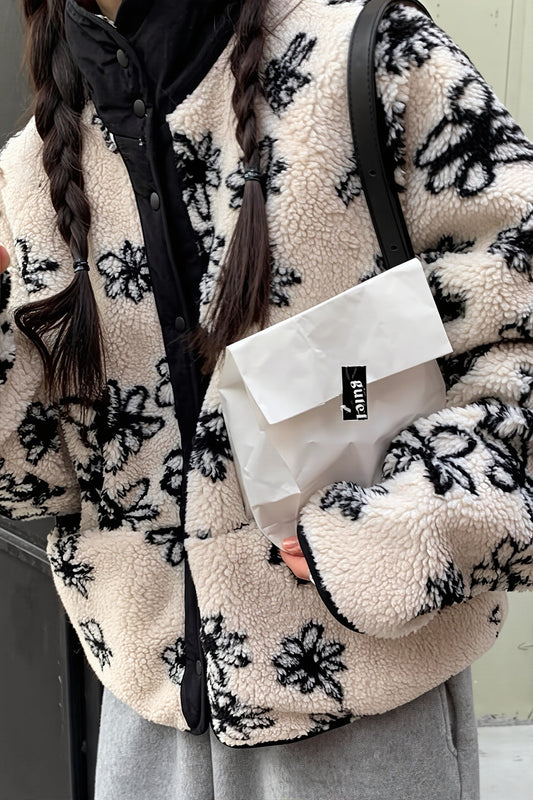Reversible Floral Sherpa Fleece Coat