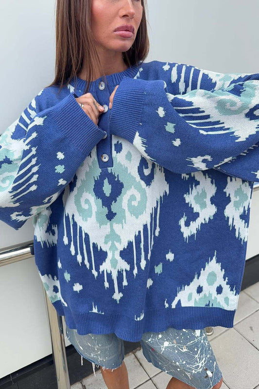 Color Block Loose Knit Pullover Sweater