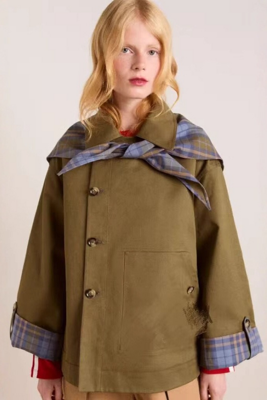 Plaid Color Block Mori Girl Loose Slant Front Christmas Outerwear