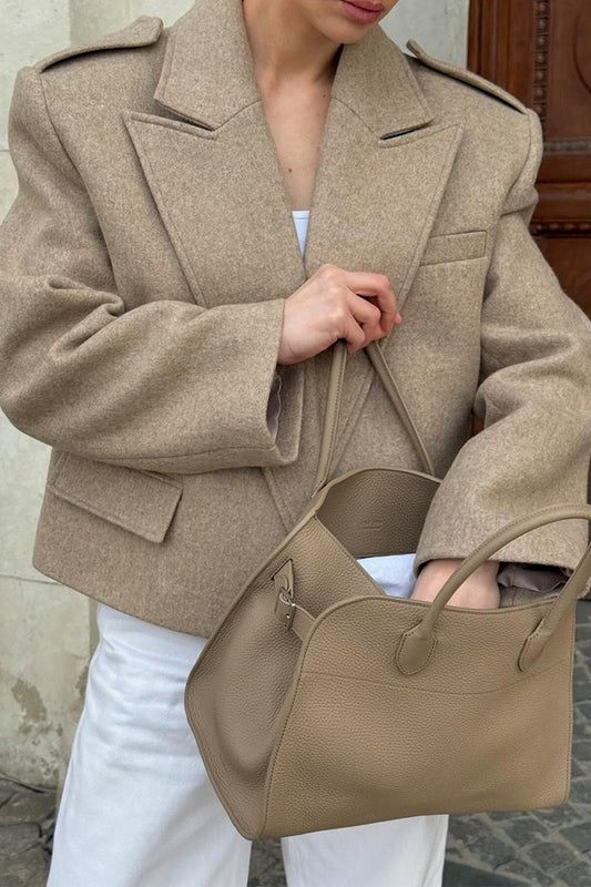 Shoulder Tab Open Front Cropped Blazer