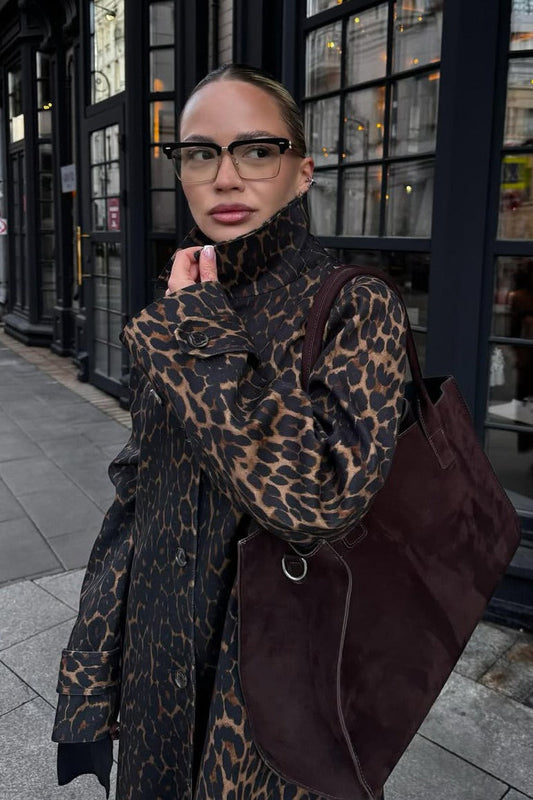Leopard Print Long Trench Coat