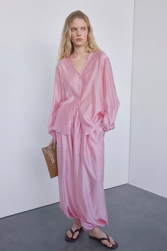 Sheer Lyocell Shirt Harem Pants Set