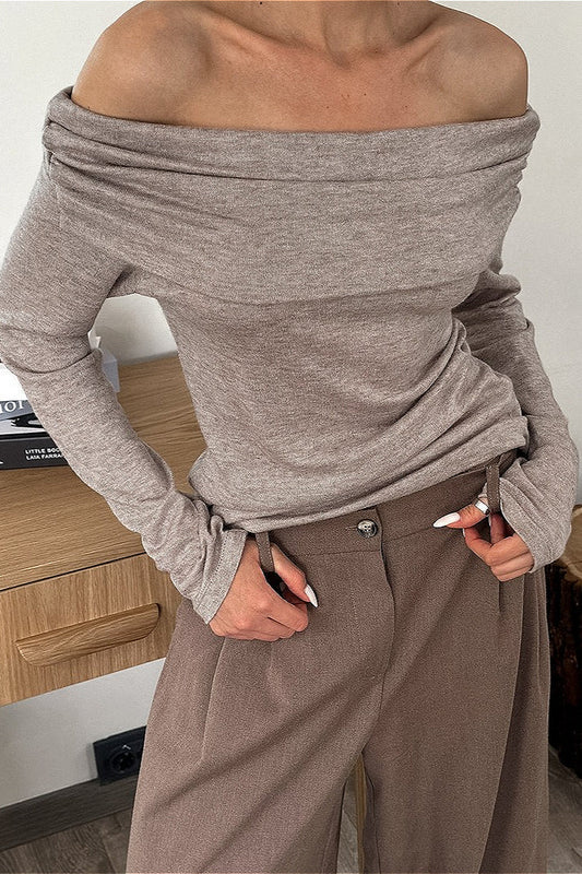 Soft Off-Shoulder Knit Solid Blouse