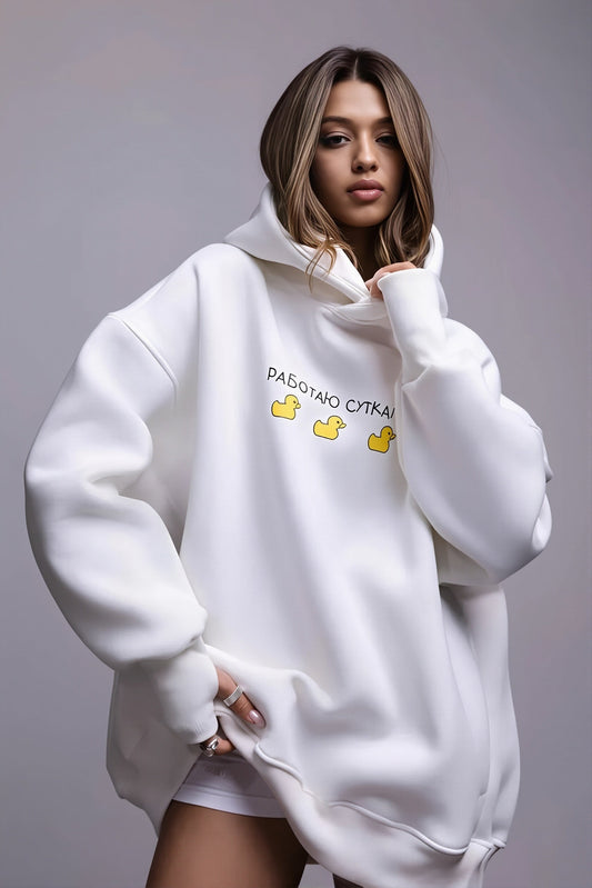 Duck Graphic Oversized Pullover Hoodie
