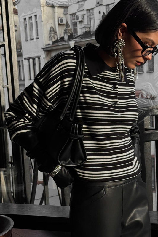 Colorblock Striped Polo Knit Sweater