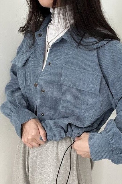 Corduroy Drawstring-Hem Shirt Jacket