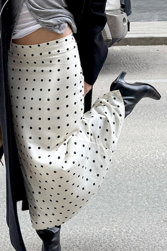 Polka Dot Satin Bodycon Midi Skirt