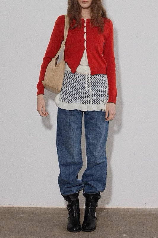 Colorblock Fake Two Piece Cardigan