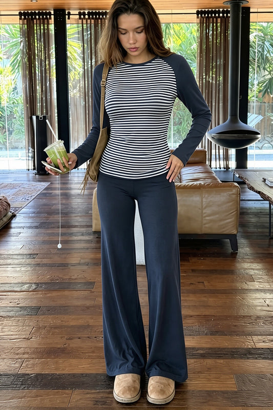 Striped Raglan Top and Flare Pants Set