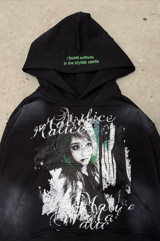 Vintage Print Color Block Gothic Hoodie