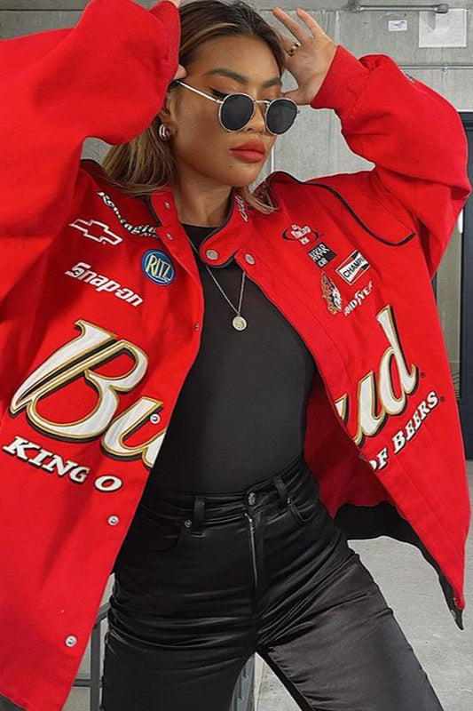 Casual Red Print Zip Jacket