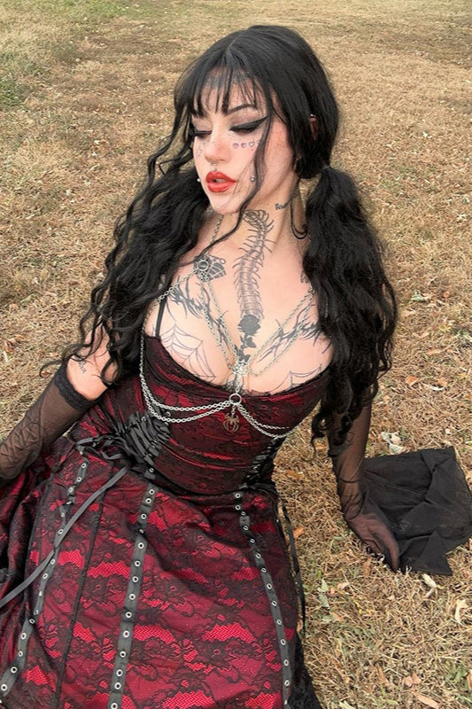 Layered Lace Strap Gothic Dress