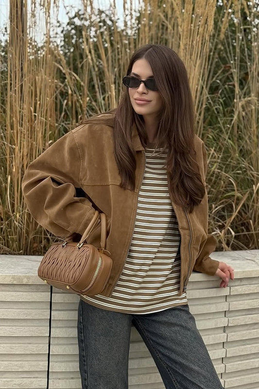 Vintage Suede Zip Front Relaxed Jacket