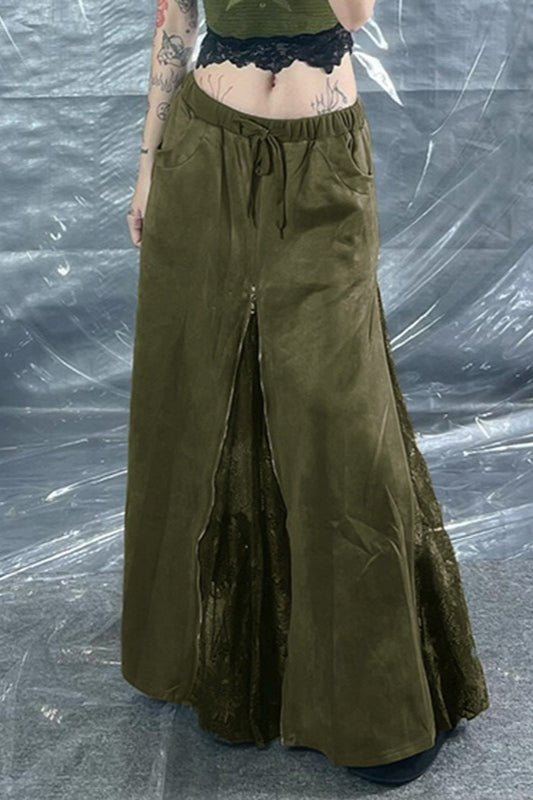 Lace and Zipper Detail High-Waist Maxi Skirt