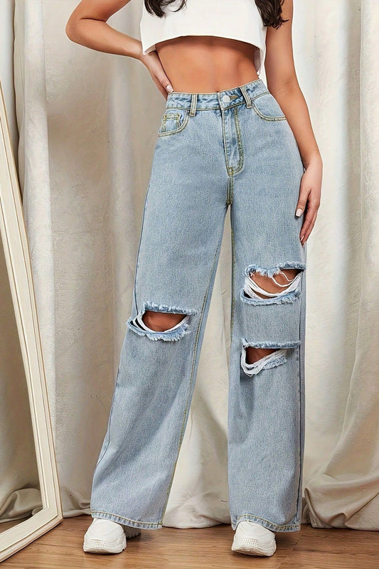 High Waist Washed Floor-Length Jean