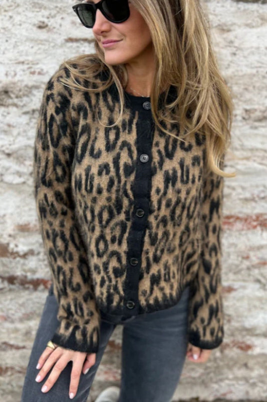 Soft Knit Cropped Leopard Cardigan