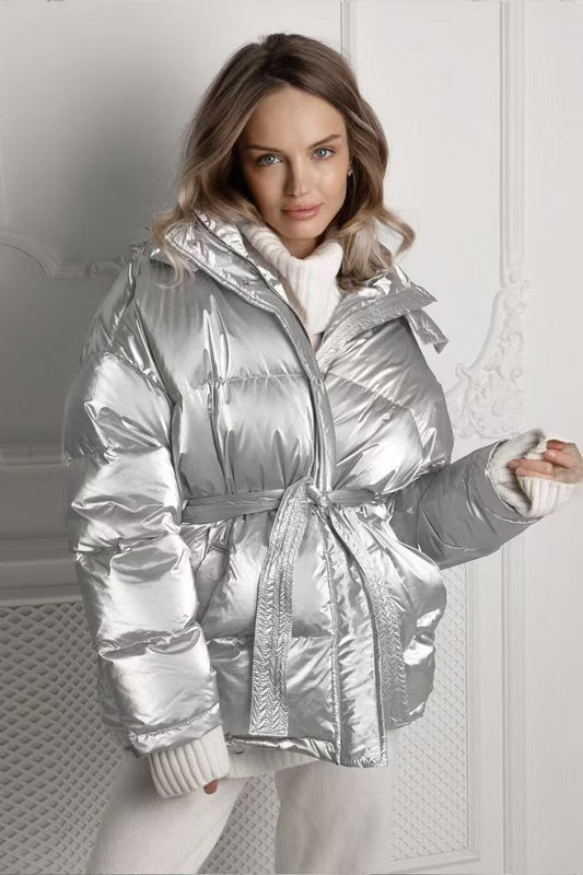 Chic Hooded Belted Quilted Puffer Jacket