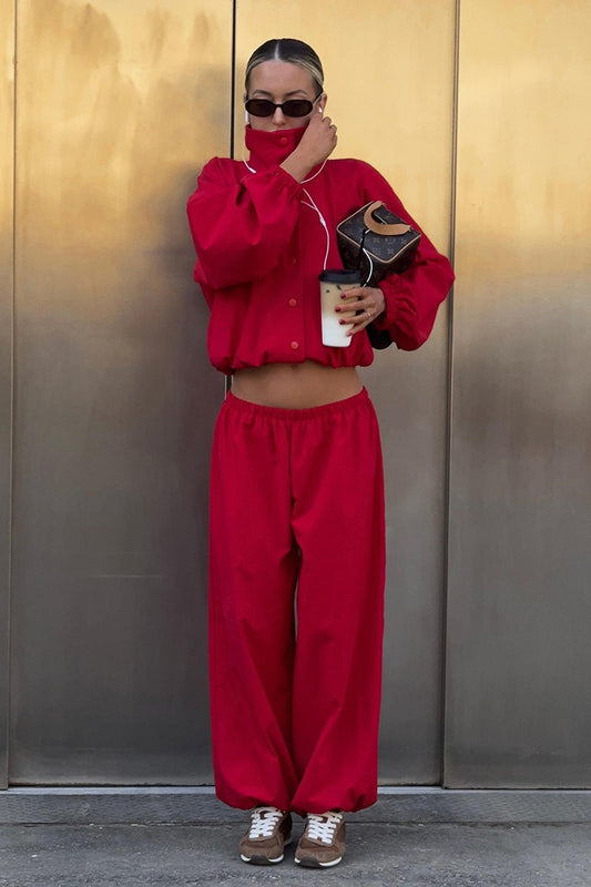 Stand Collar Jacket Jogger Pants Set