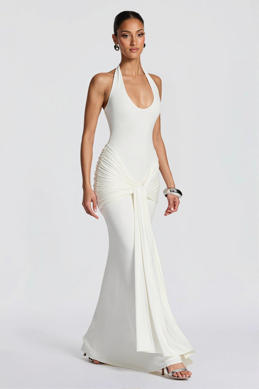 Scoop Neck Paneled Fishtail Maxi Dress