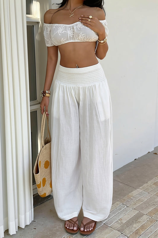 Cotton Linen Washed Wide Leg Pants