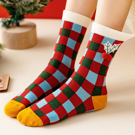 Red Mid Calf Casual Christmas Socks