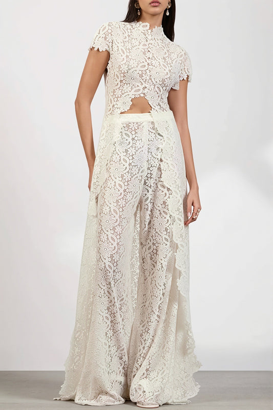 Lace Long Cape Cutout Pants Set