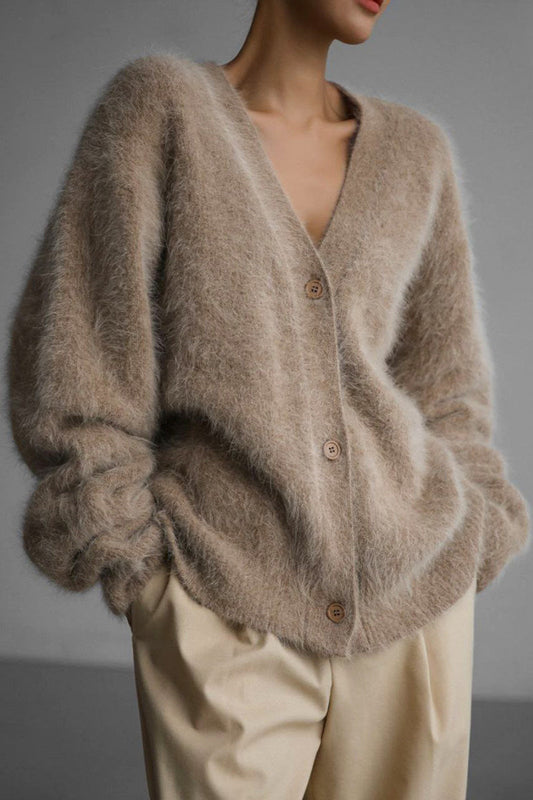 Faux Fur Loose Fit Long Sleeve Knit Cardigan