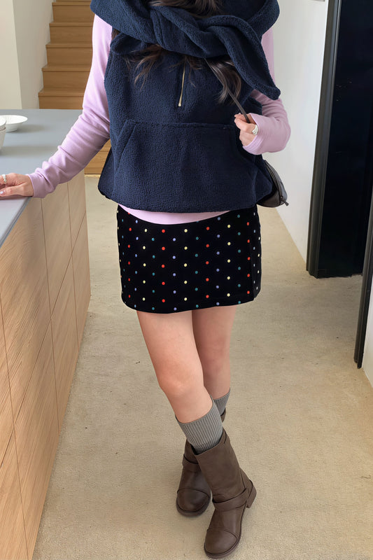 Fashionable Embroidered Polka Dot Velvet Skirt