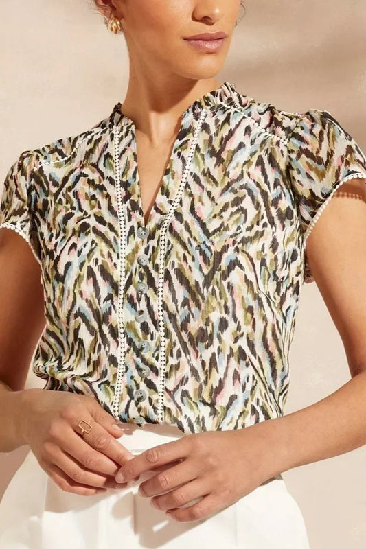 Elegant Lace Detail V-Neck Blouse