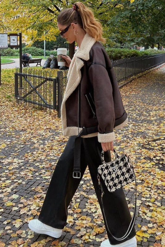 Multi-Zip Faux Shearling Longline Jacket