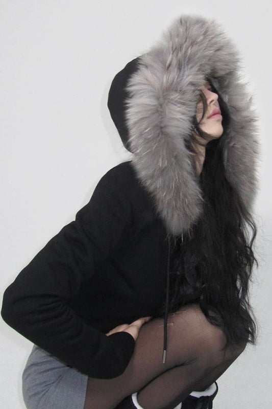 Fur Trim Hooded Zip Waist Jacket