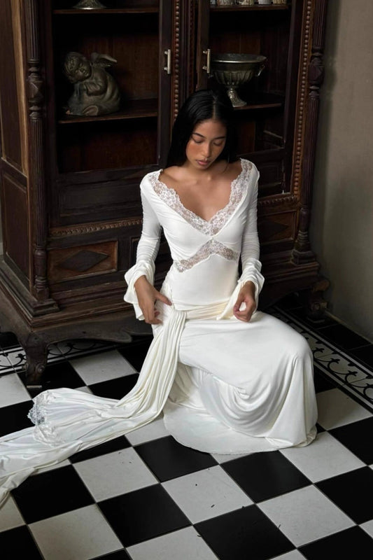 Lace Bodycon Flare Sleeve Maxi Dress