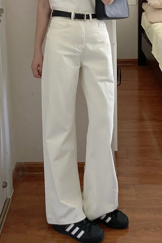 White High-Waist Straight-Leg Jeans