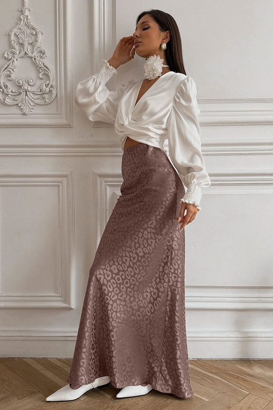 Floral Jacquard Leopard Print Midi Skirt