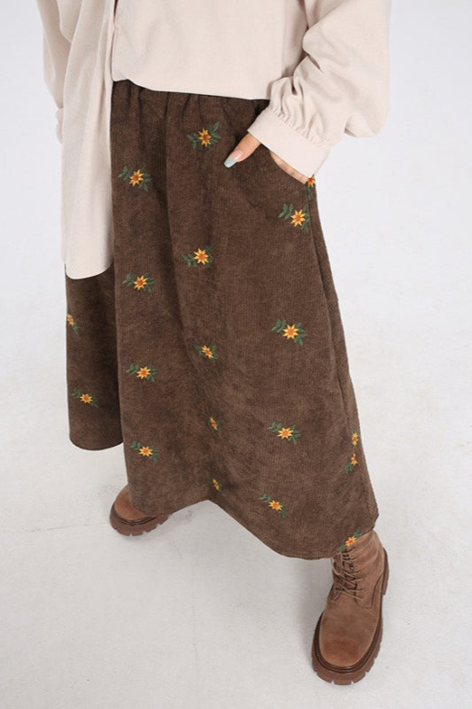 Printed Corduroy A-Line Christmas Skirt