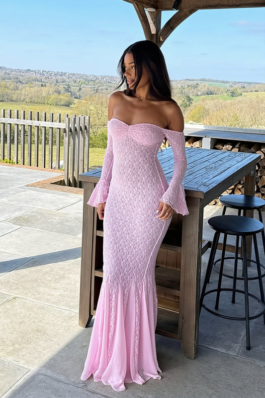 Lace Off Shoulder Bell Sleeve Maxi Dress