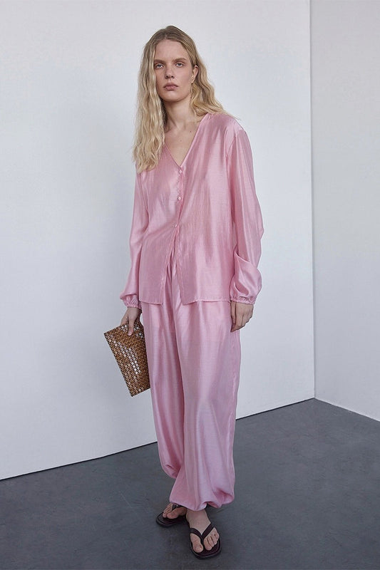 Sheer Lyocell Shirt Harem Pants Set
