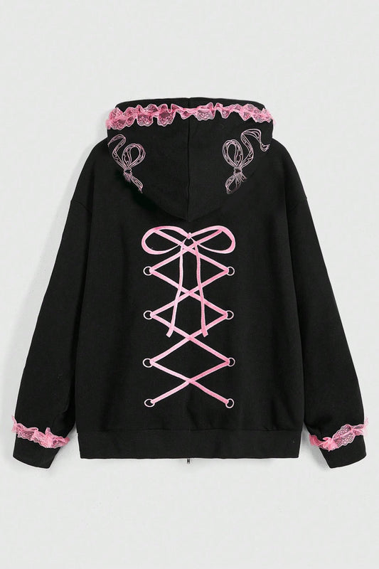 Embroidered Abstract Zip Hoodie