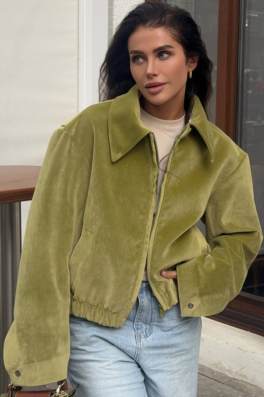 Solid Velour Collared Jacket