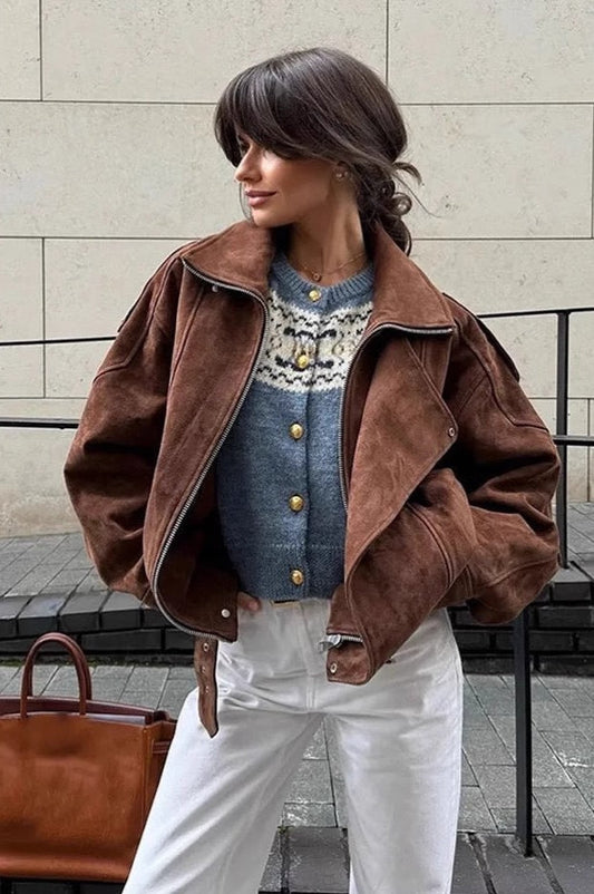 Loose Fit Brown Casual Jacket
