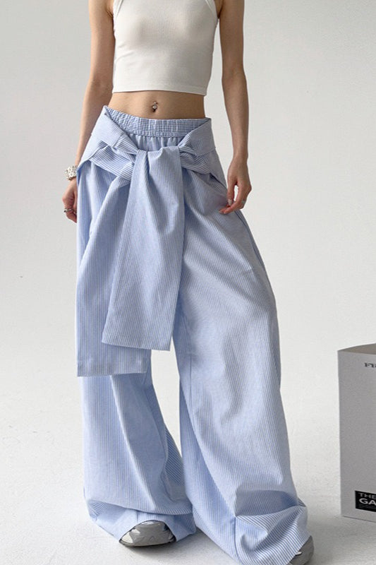 Striped Casual Tie Waist Wide Leg Pants