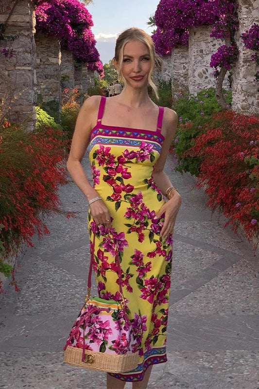 Ethnic Vintage Print Slim Cami Midi Dress