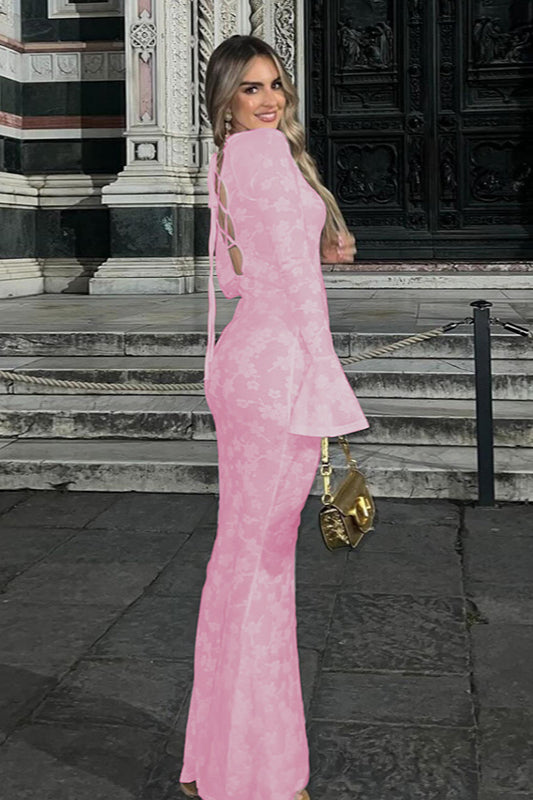 Fitted Jacquard Tie Back Maxi Dress