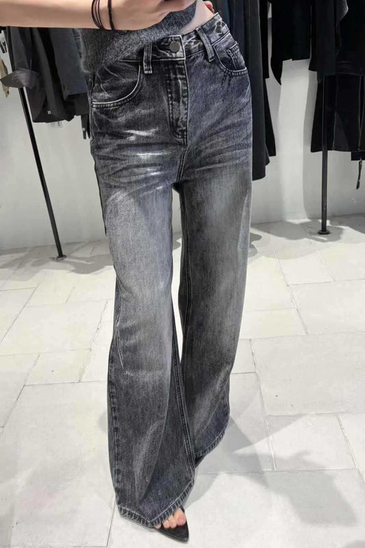Vintage Washed Straight Wide Leg Jeans
