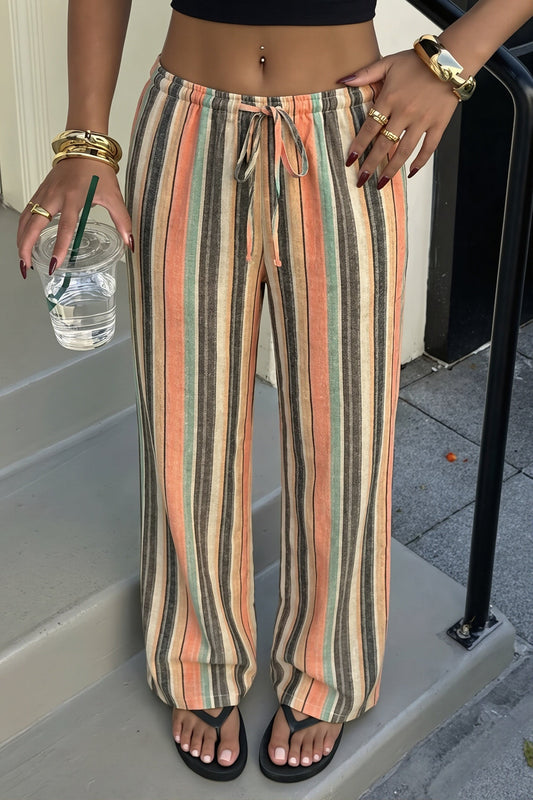Striped Drawstring Beach Wide Leg Pants