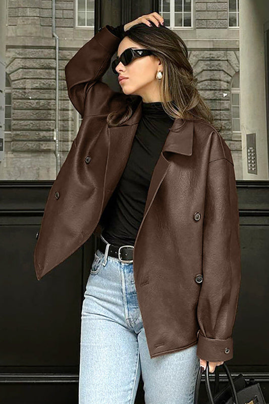 Vintage Brown Leather Blazer Coat