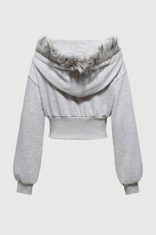 Faux Fur Trim Corset Zip Hoodie