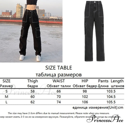 90s Women Waist Low Cargo Wide Pants Straight Jeans Baggy Y2K Denim Pockets Brown Leg Streetwear Vintage Trousers