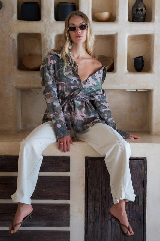 Camouflage Print Long Sleeve Blouse